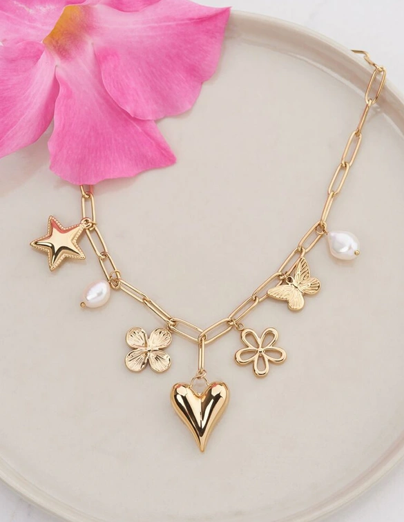 My Jewellery Necklace pink beads multi charms MJ11319