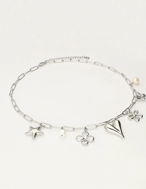My Jewellery Necklace pink beads multi charms MJ11319