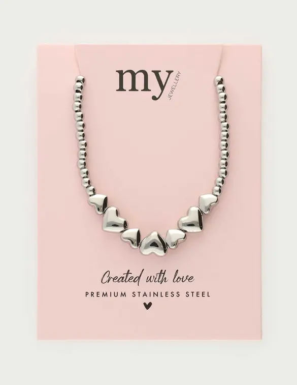 My Jewellery Necklace steel beads hearts MJ13711