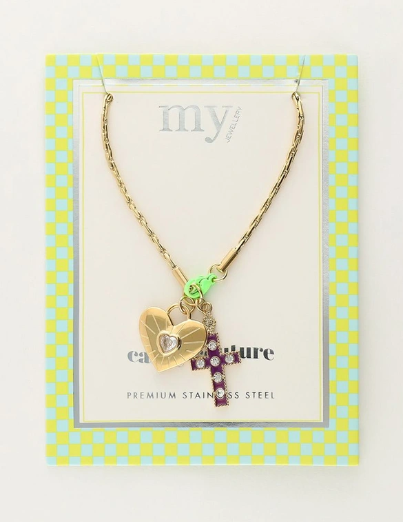 My Jewellery Necklace with charms and green lock MJ08348