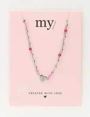 My Jewellery Necklace with heart & beads pink MJ10778