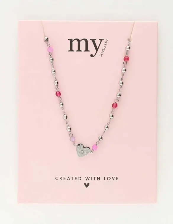 My Jewellery Necklace with heart & beads pink MJ10778