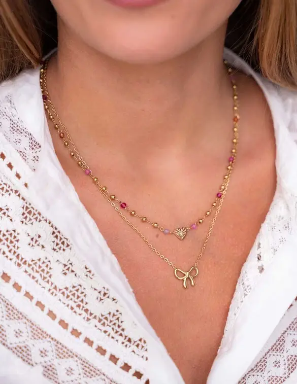 My Jewellery Necklace with heart & beads pink MJ10778
