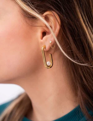 My Jewellery Shapes oorhangers rechthoek parel MJ05664