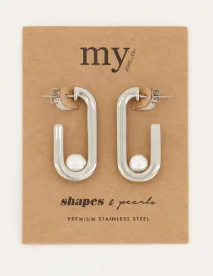 My Jewellery Shapes oorhangers rechthoek parel MJ05664
