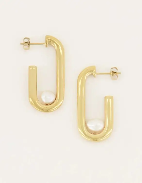 My Jewellery Shapes oorhangers rechthoek parel MJ05664