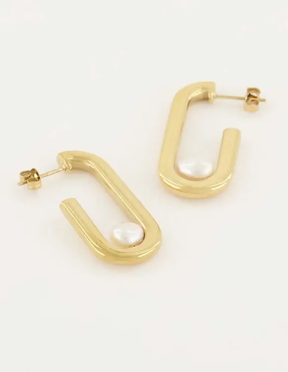 My Jewellery Shapes oorhangers rechthoek parel MJ05664