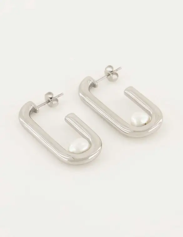 My Jewellery Shapes oorhangers rechthoek parel MJ05664