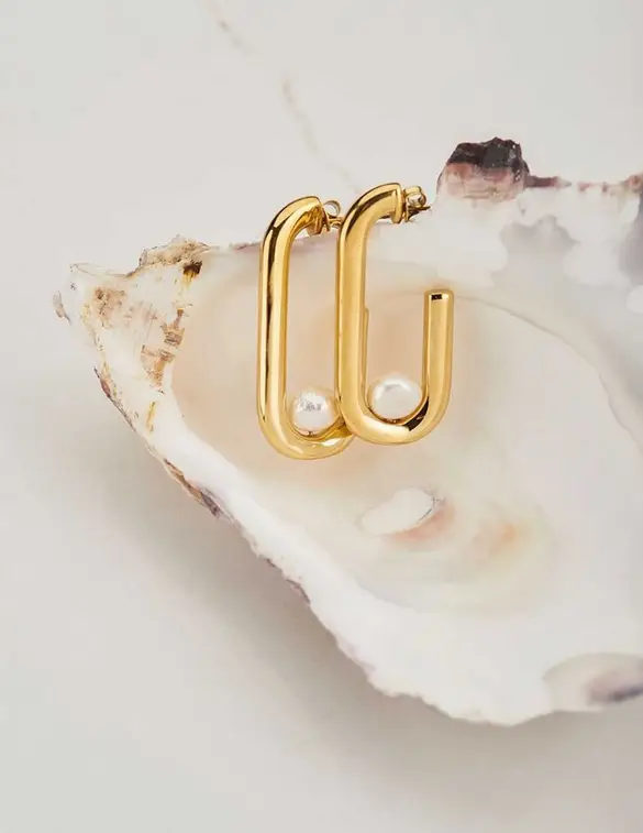 My Jewellery Shapes oorhangers rechthoek parel MJ05664
