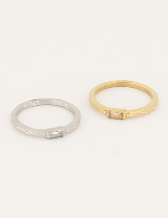 My Jewellery Vinage Ring Transparante Rechthoek&Structuur MJ05923