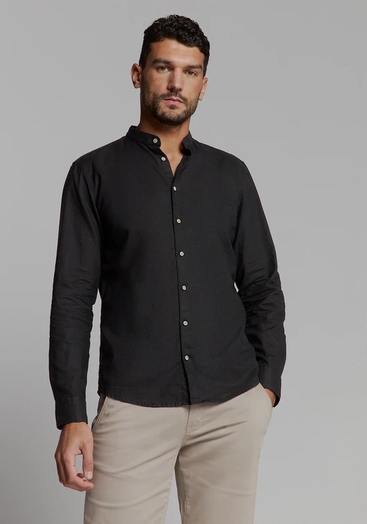 No Excess Shirt Granddad Solid With Linen 27470218SN