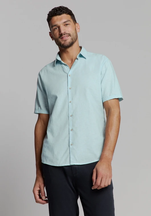 No Excess Shirt Short Sleeve Solid With Linen 27480321SN