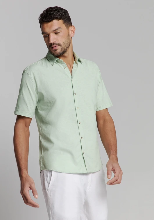 No Excess Shirt Short Sleeve Solid With Linen 27480321SN