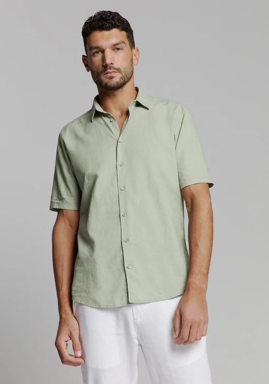 No Excess Shirt Short Sleeve Solid With Linen 27480321SN