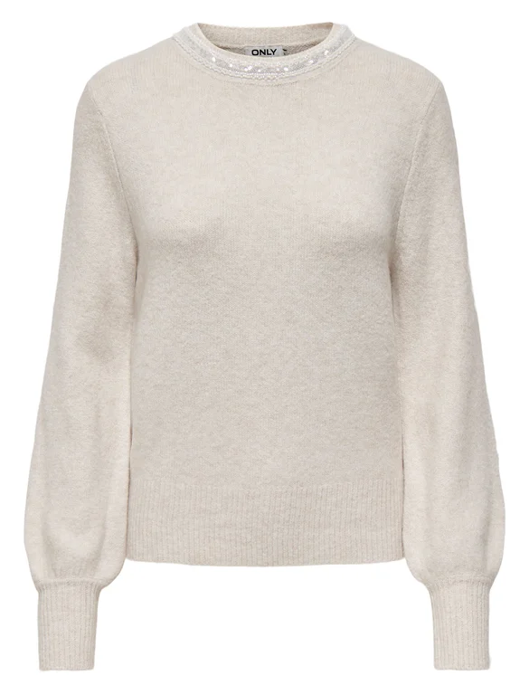 Only ONLAVI LS EMBELLISH O-NECK EX KNT 15323962