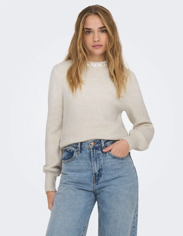 Only ONLAVI LS EMBELLISH O-NECK EX KNT 15323962