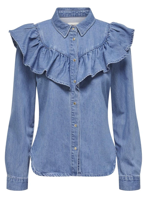 Only ONLINDIGO LS FRILL DNM SHIRT QYT NO 15297988