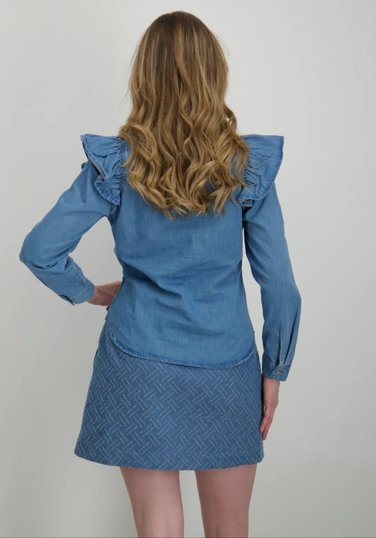 Only ONLINDIGO LS FRILL DNM SHIRT QYT NO 15297988