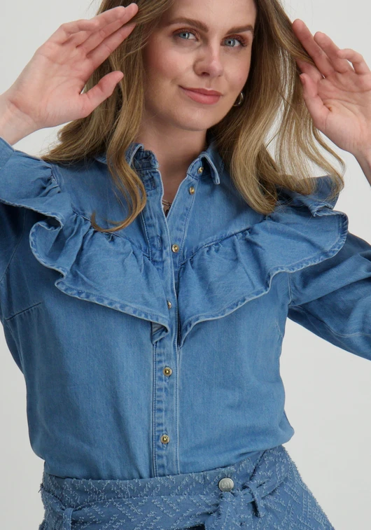 Only ONLINDIGO LS FRILL DNM SHIRT QYT NO 15297988