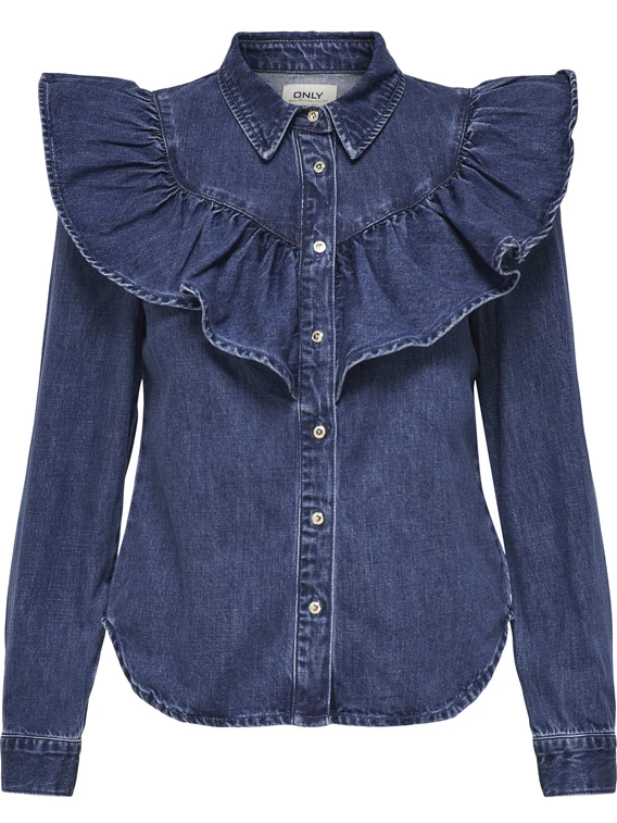Only ONLINDIGO LS FRILL DNM SHIRT QYT NO 15297988