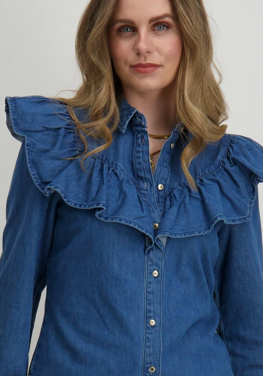 Only ONLINDIGO LS FRILL DNM SHIRT QYT NO 15297988