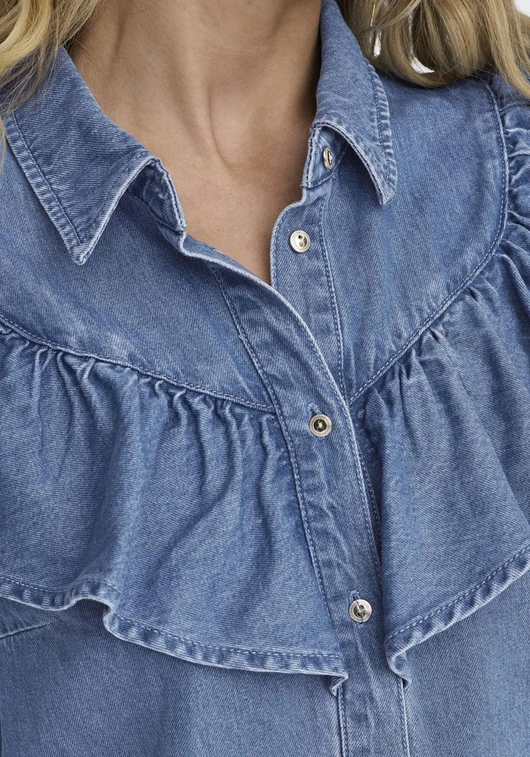 Only ONLINDIGO LS FRILL DNM SHIRT QYT NO 15297988