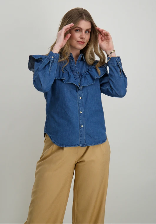 Only ONLINDIGO LS FRILL DNM SHIRT QYT NO 15297988