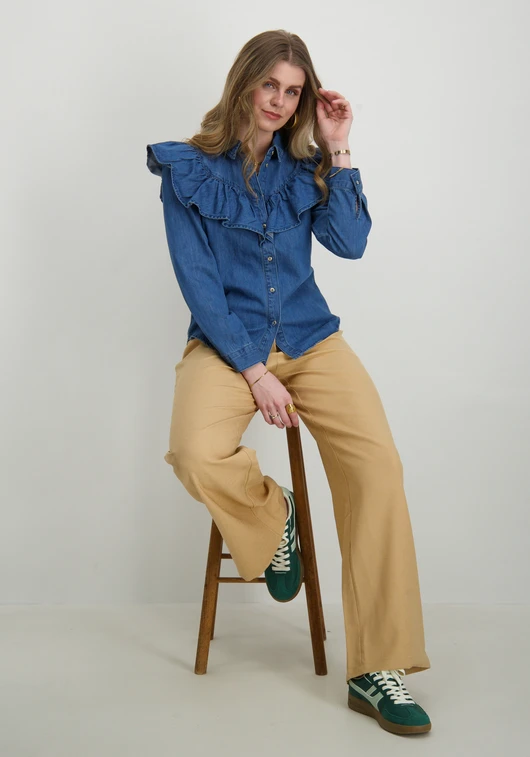 Only ONLINDIGO LS FRILL DNM SHIRT QYT NO 15297988