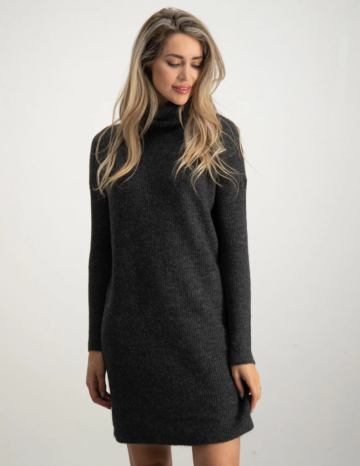 Only ONLJANA L/S COWLNCK DRESS WOOL KNT 15140166 donkergrijs kopen bij The  Stone