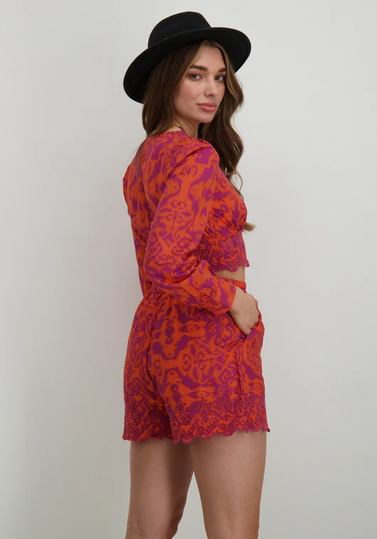 Only ONLLOU EMB L/S V-NECK SHORT TOP PTM 15313170