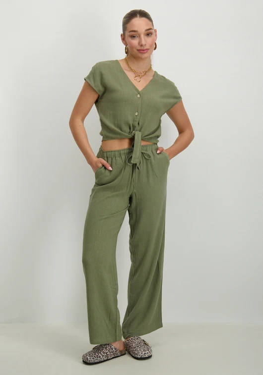 Only ONLSIESTA SS KNOT LIN BL SHIRT PNT 15322270