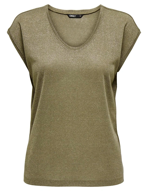 Only onlSILVERY S/S V NECK LUREX TOP JRS 15136069