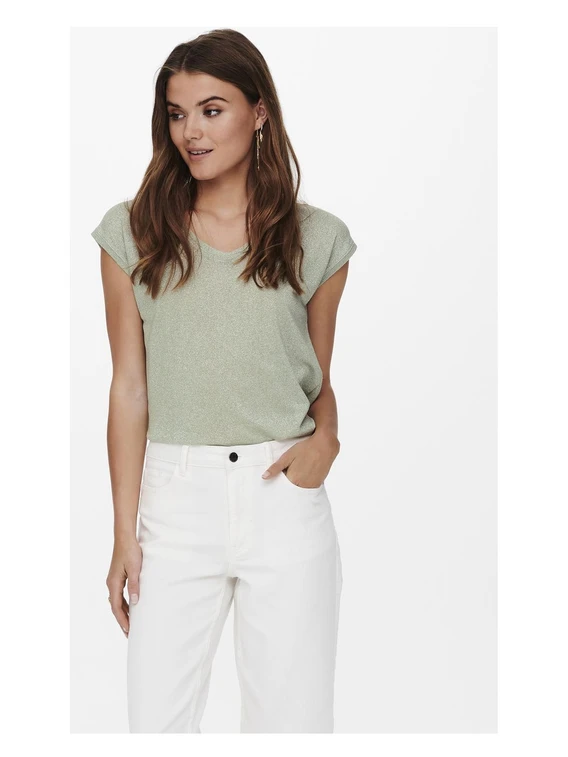 Only onlSILVERY S/S V NECK LUREX TOP JRS 15136069