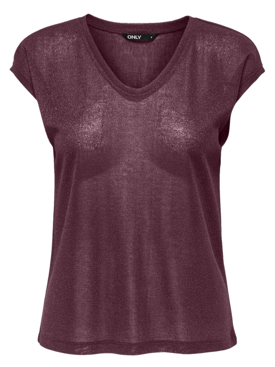 Only onlSILVERY S/S V NECK LUREX TOP JRS 15136069