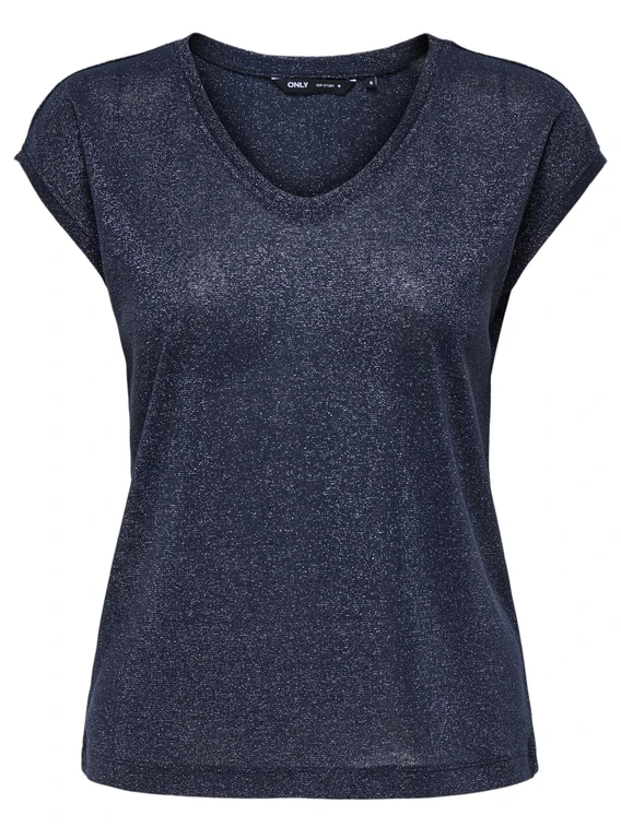 Only onlSILVERY S/S V NECK LUREX TOP JRS 15136069