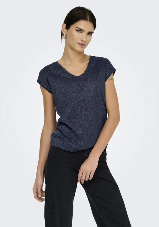 Only onlSILVERY S/S V NECK LUREX TOP JRS 15136069