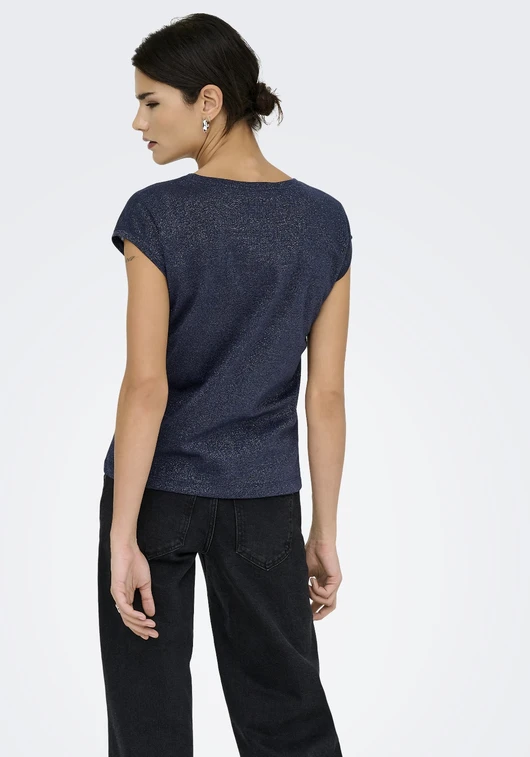 Only onlSILVERY S/S V NECK LUREX TOP JRS 15136069