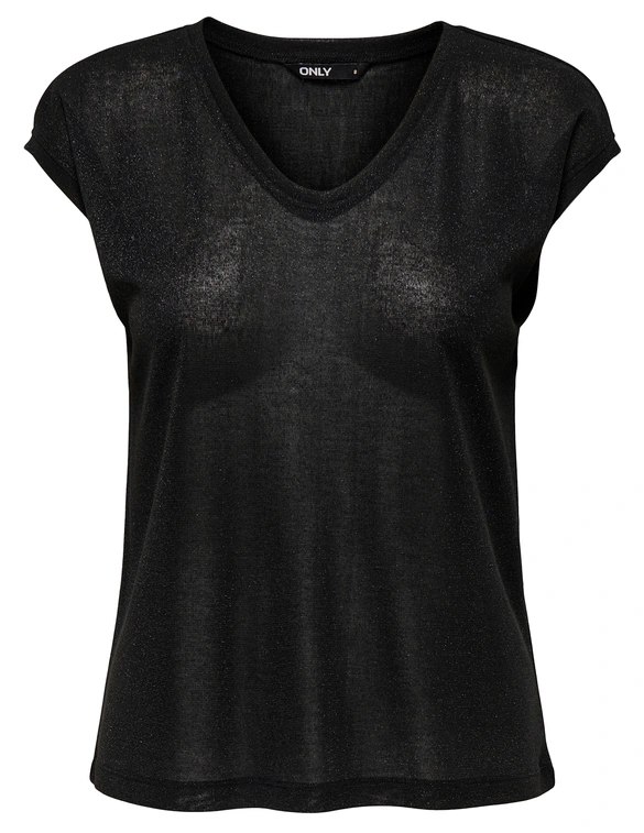 Only onlSILVERY S/S V NECK LUREX TOP JRS 15136069