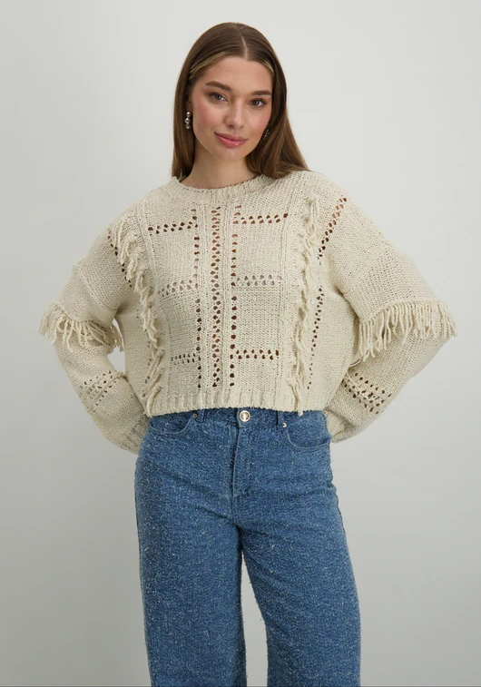 Only ONLYRSA LIFE LS FRINGE O-NECK CC KN 15339645