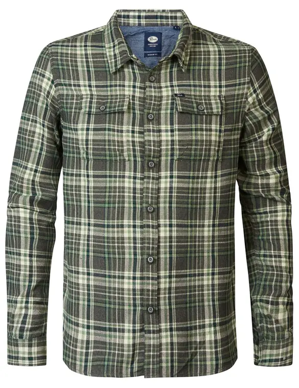 Petrol Men Shirt Long Sleeve Check M-3040-SIL400