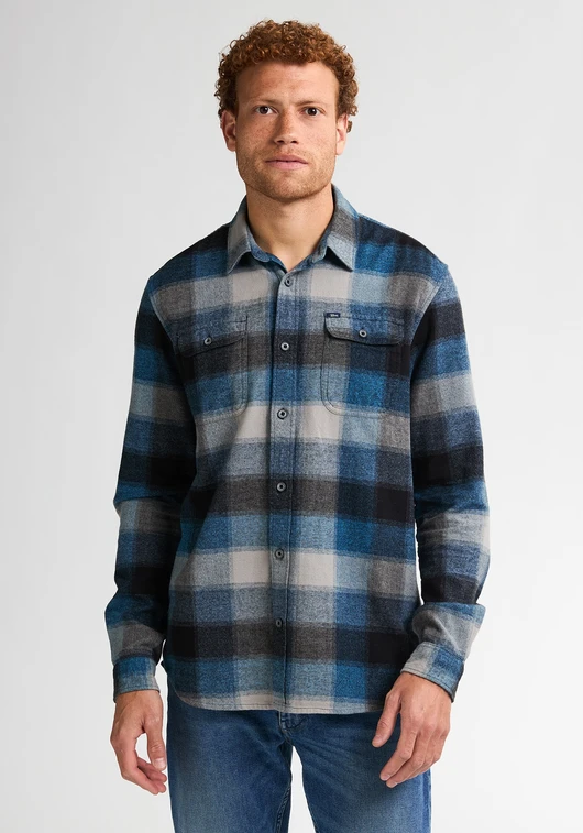 Petrol Men Shirt Long Sleeve Check M-3050-SIL417