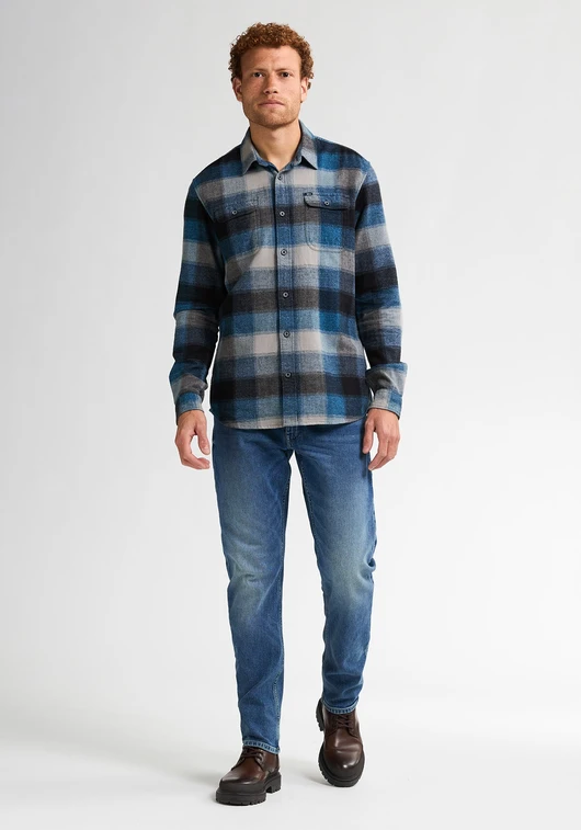 Petrol Men Shirt Long Sleeve Check M-3050-SIL417