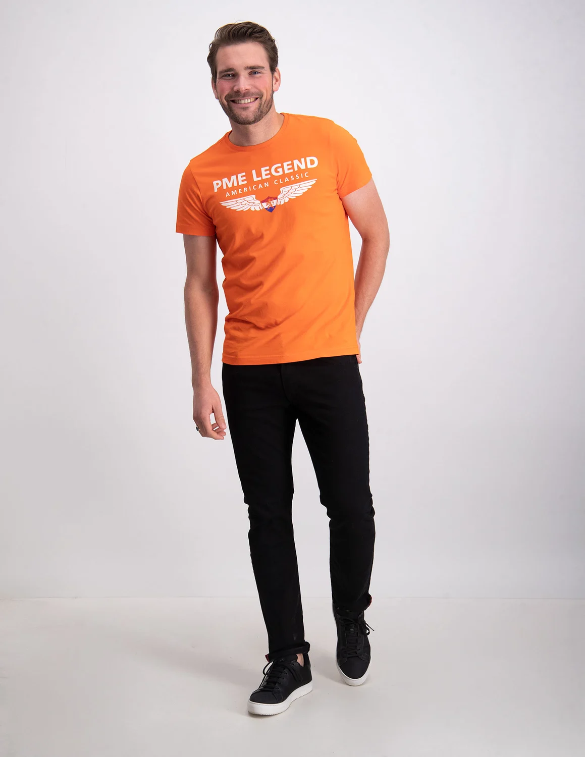 PME Short r-neck country tee PTSS2204591 oranje kopen The Stone