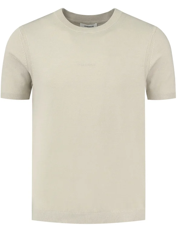 Purewhite Knitted Tshirt with small logo on c 23010802
