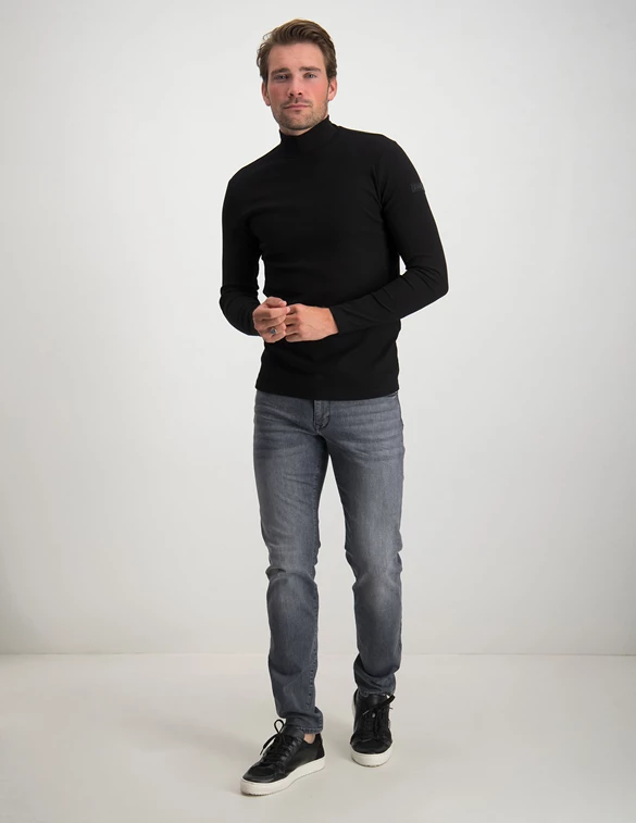 Purewhite Mockneck ribbed long sleeve with tw 22030103