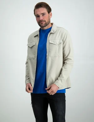 Purewhite Twill overshirt with zipper and poc 23010210