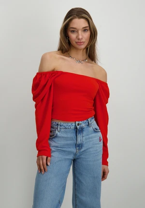 Refined Department Ladies knitted puffed shoulder top CHERRY R2502528615