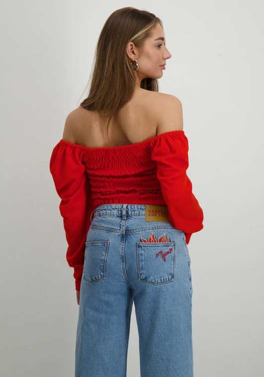 Refined Department Ladies knitted puffed shoulder top CHERRY R2502528615
