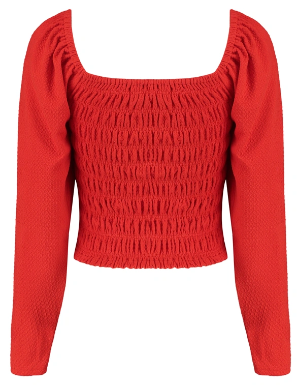 Refined Department Ladies knitted puffed shoulder top CHERRY R2502528615