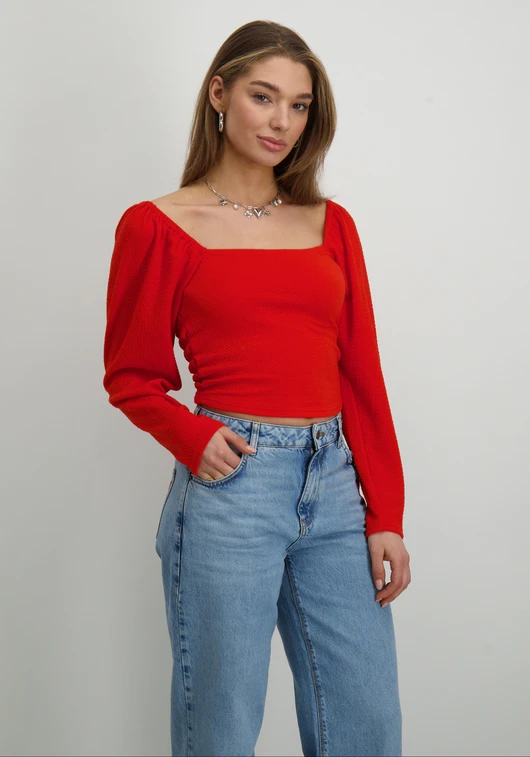 Refined Department Ladies knitted puffed shoulder top CHERRY R2502528615